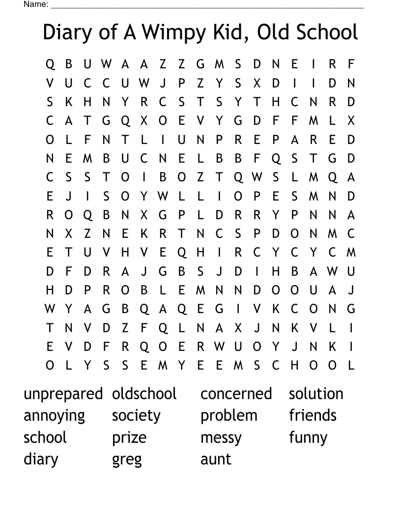 Diary of A Wimpy Kid, Old School Word Search