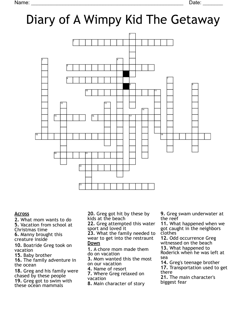 Diary of A Wimpy Kid The Getaway Crossword