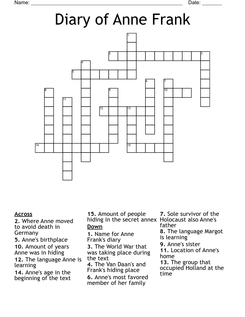 Diary of Anne Frank Crossword