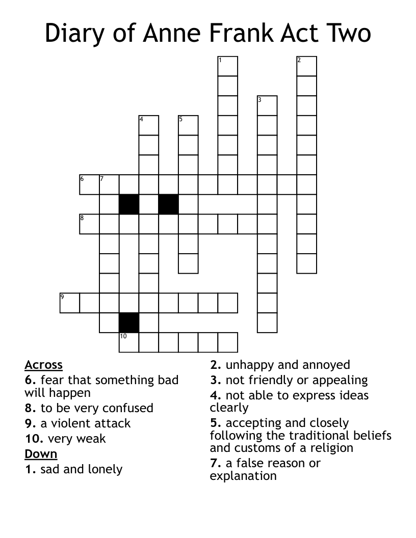Diary of Anne Frank Act Two Crossword