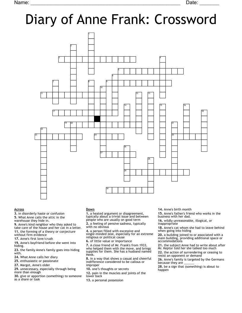 Diary of Anne Frank: Crossword
