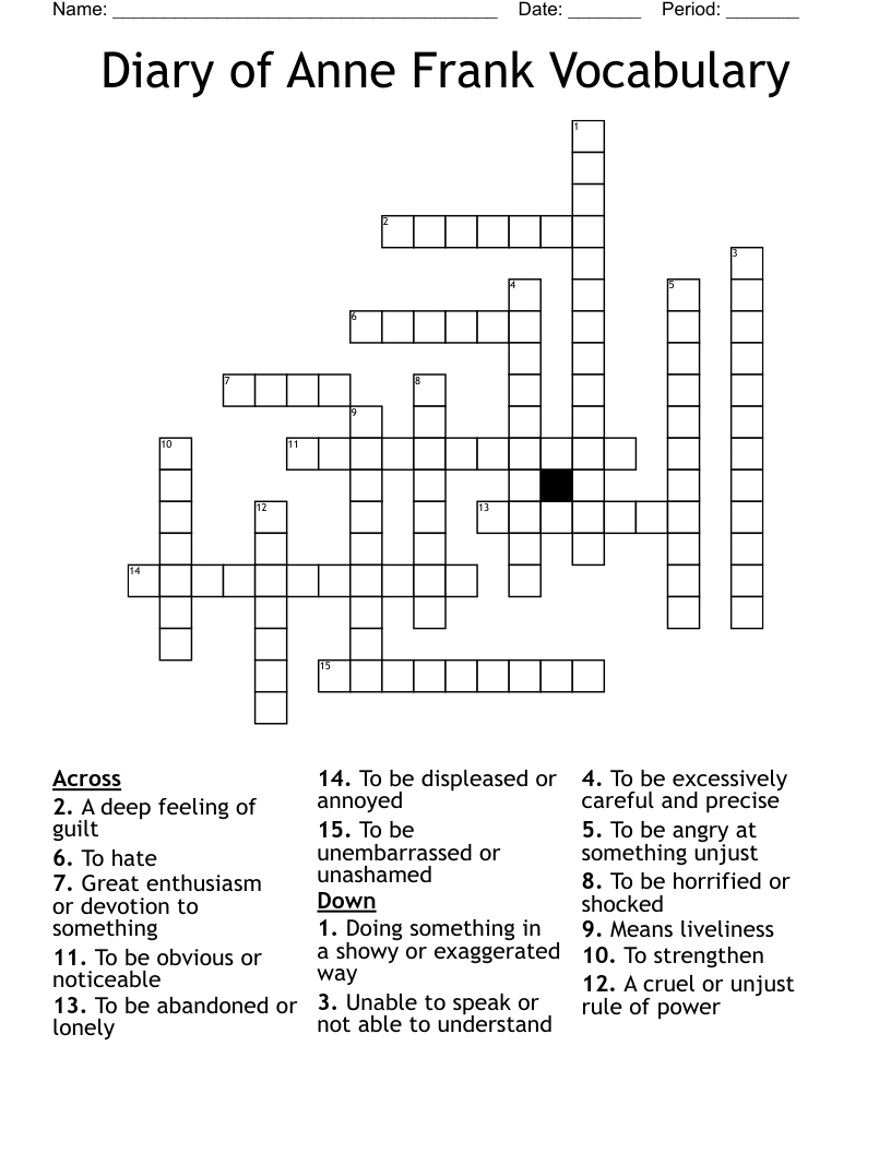 Diary of Anne Frank Vocabulary  Crossword
