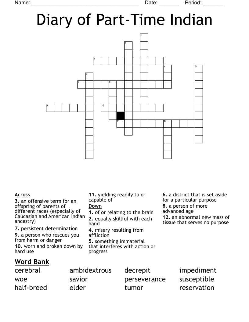 Diary of Part-Time Indian Crossword