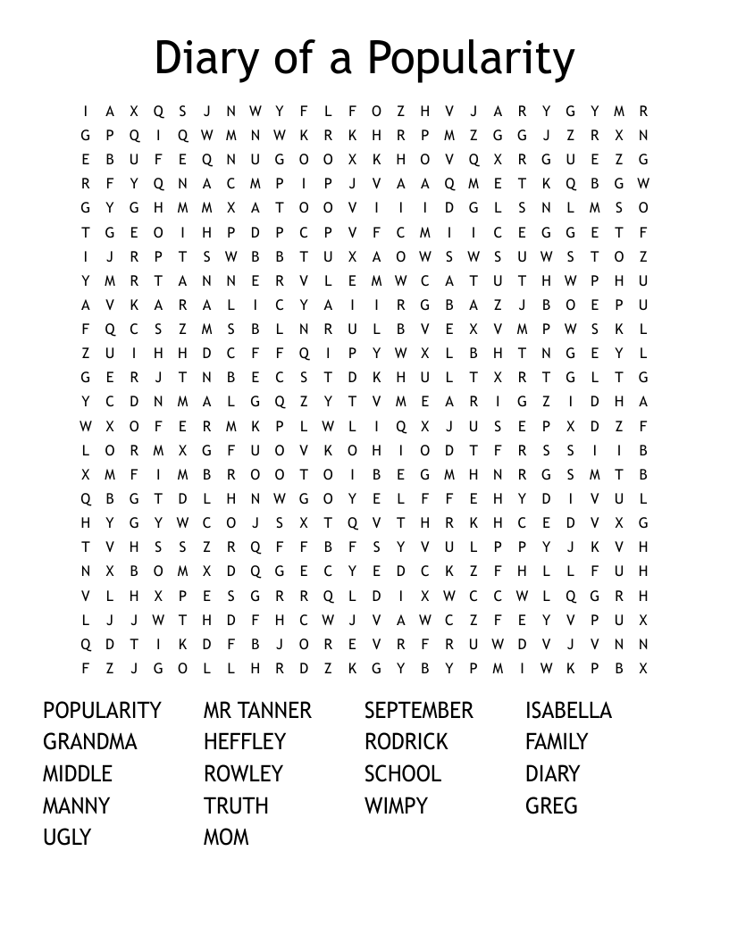 Diary of a Popularity  Word Search