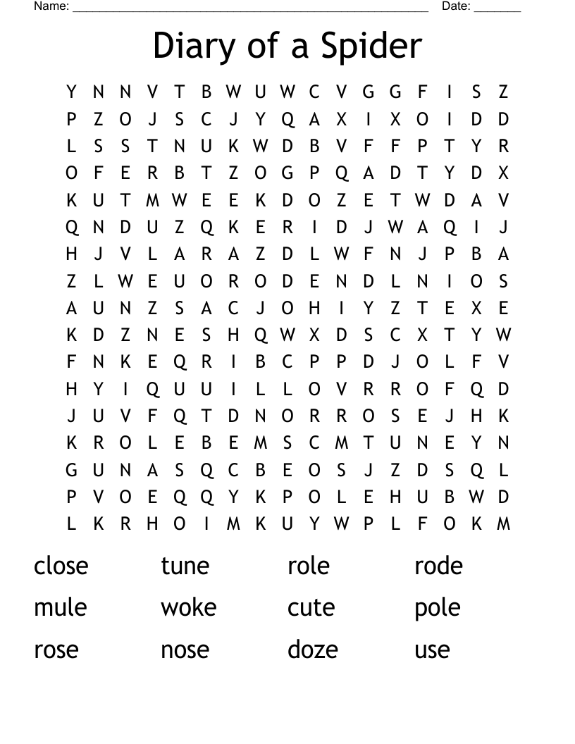 Diary of a Spider Word Search