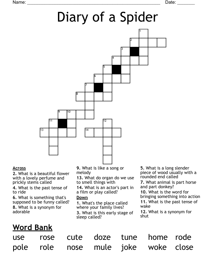 Diary of a Spider Crossword