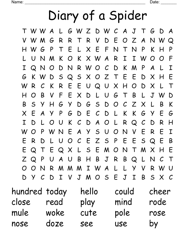 Diary of a Spider Word Search