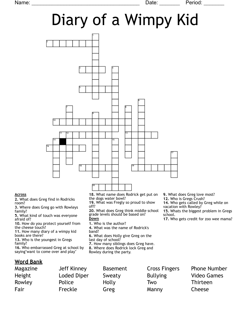 Diary of a Wimpy Kid Crossword