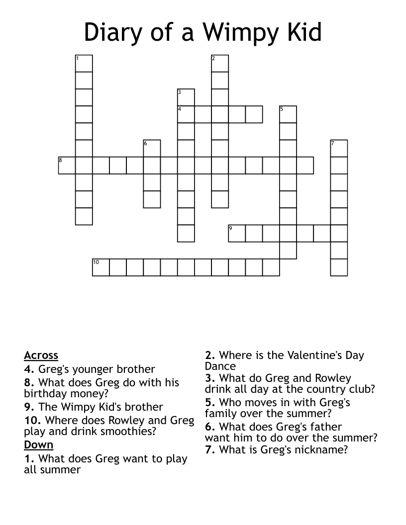Diary of a Wimpy Kid Crossword