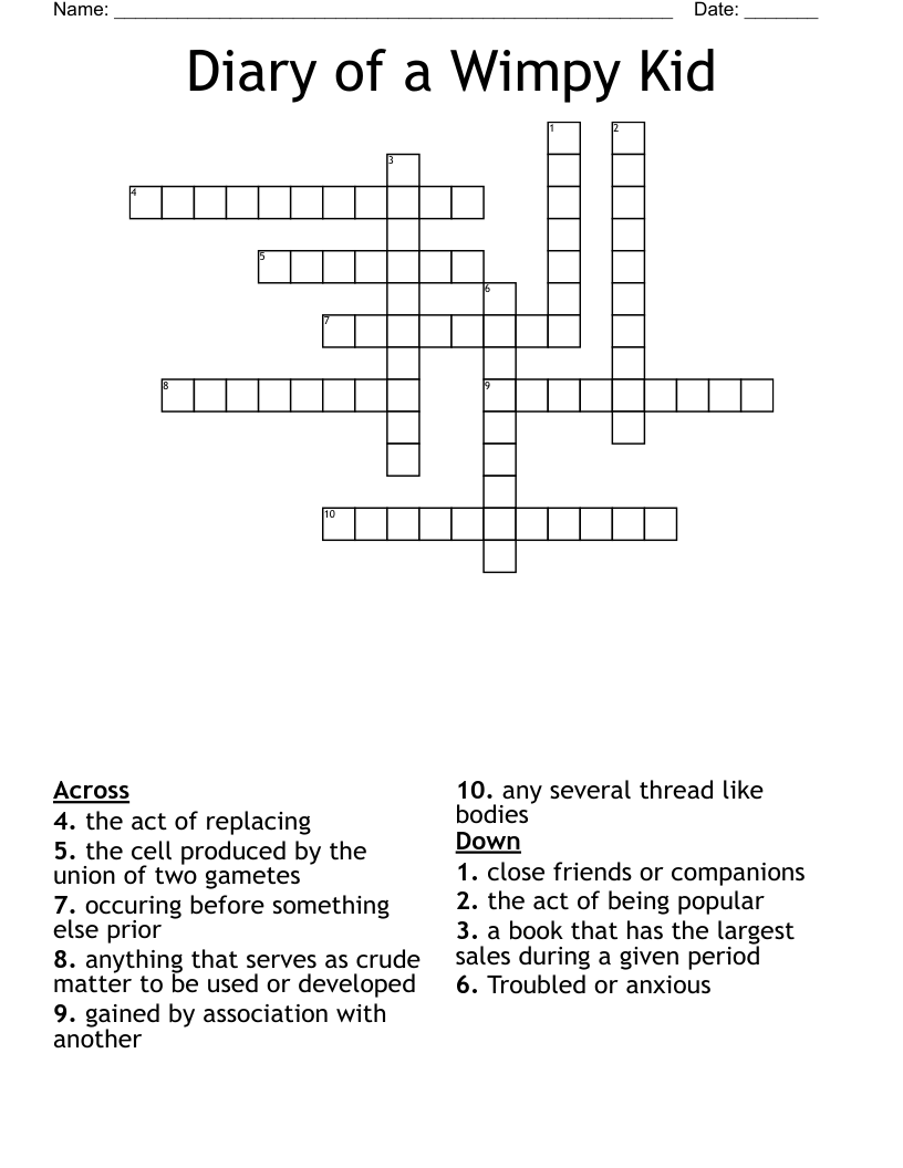 Diary of a Wimpy Kid Crossword