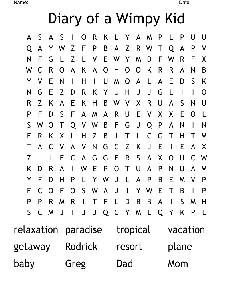 Diary of a Wimpy Kid Word Search