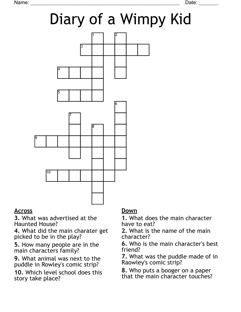 Diary of a Wimpy Kid Crossword