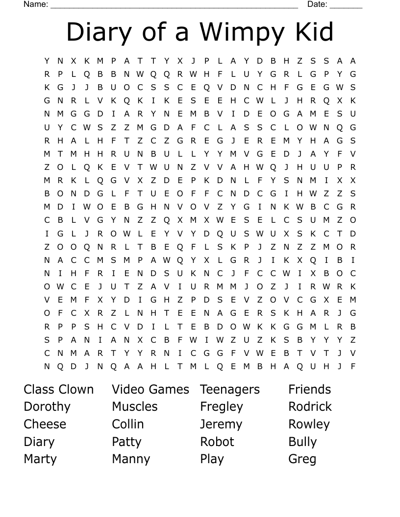 Diary of a Wimpy Kid Word Search