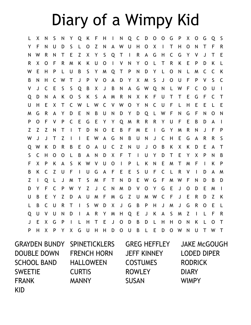 Diary of a Wimpy Kid Word Search