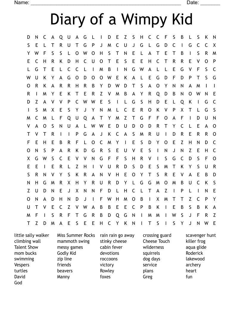 Diary of a Wimpy Kid Word Search