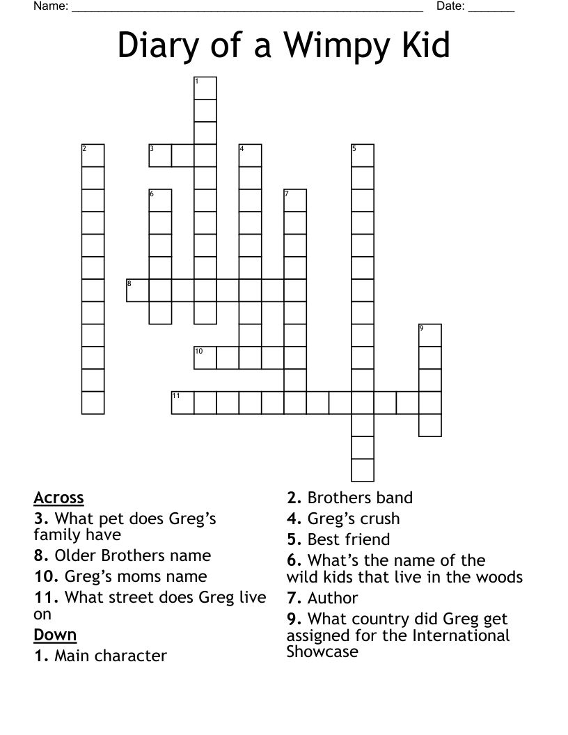 Diary of a Wimpy Kid Crossword