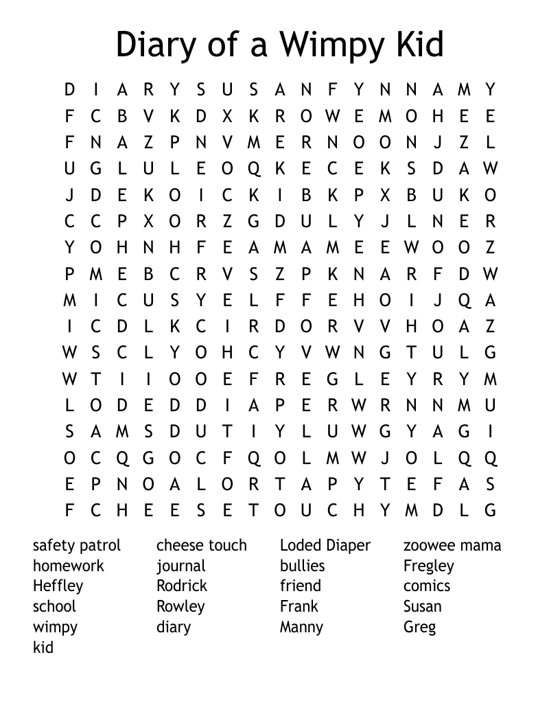 Diary of a Wimpy Kid Word Search