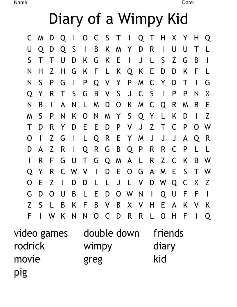 Diary of a Wimpy Kid Word Search