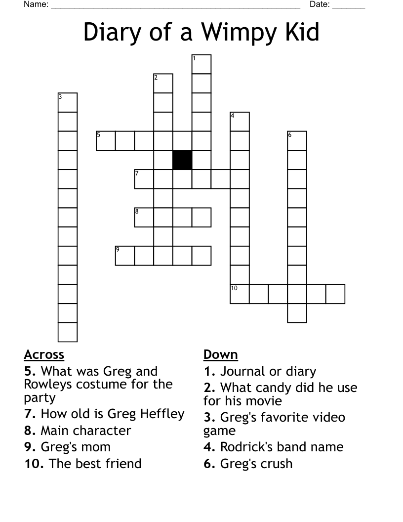 Diary of a Wimpy Kid Crossword