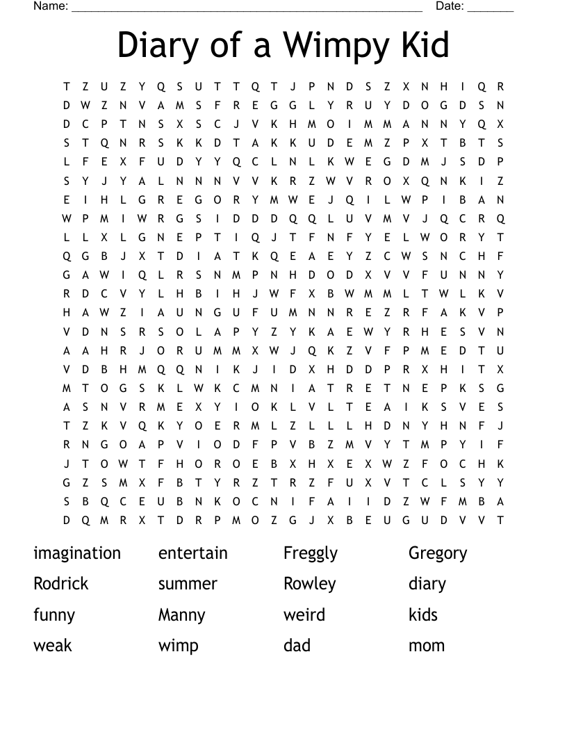 Diary of a Wimpy Kid Word Search