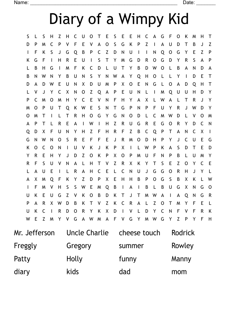Diary of a Wimpy Kid Word Search