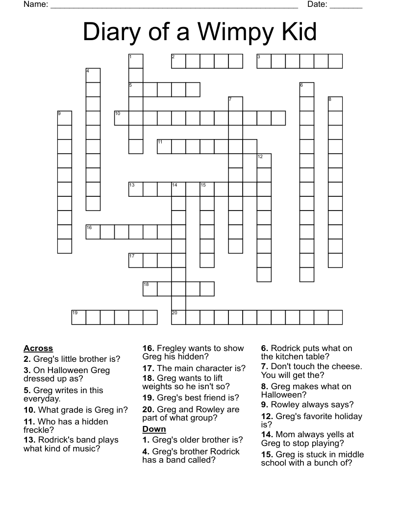 Diary of a Wimpy Kid Crossword