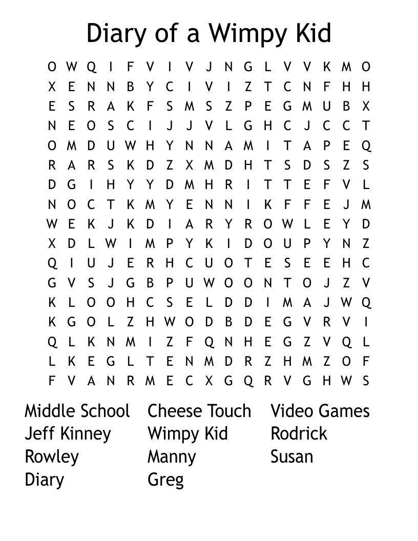 Diary of a Wimpy Kid Word Search
