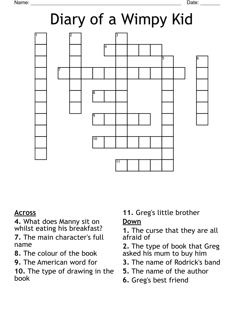 Diary of a Wimpy Kid Crossword