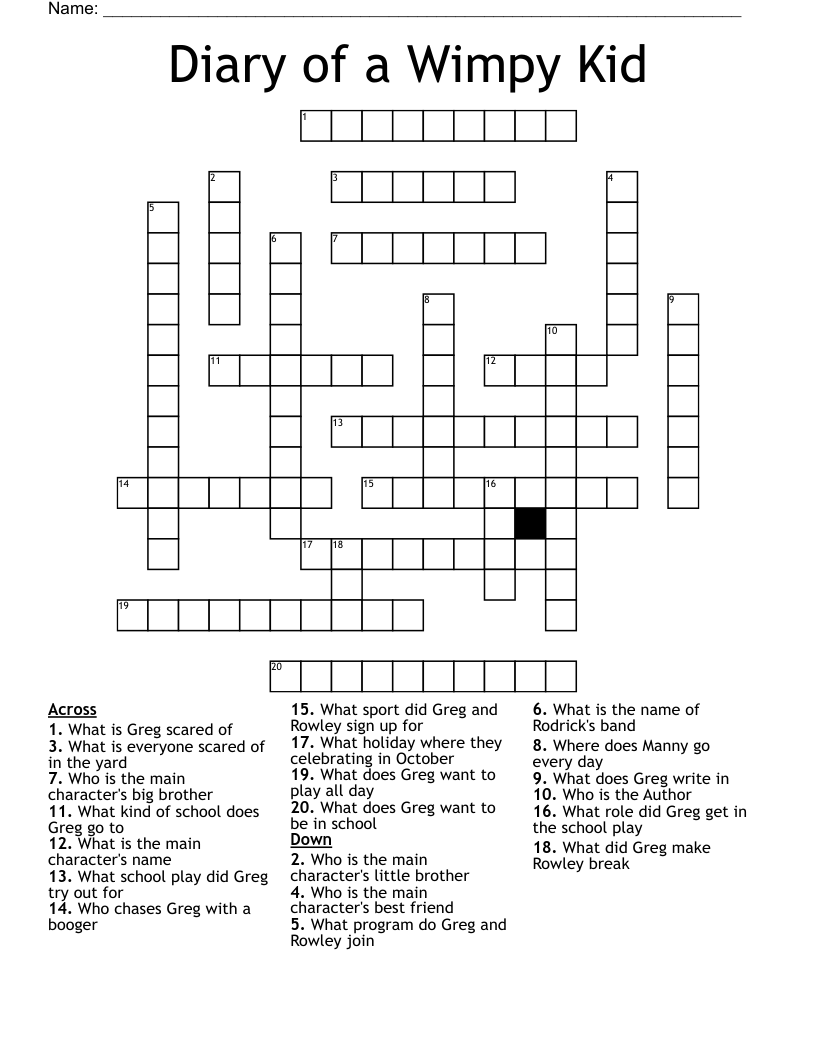 Diary of a Wimpy Kid Crossword