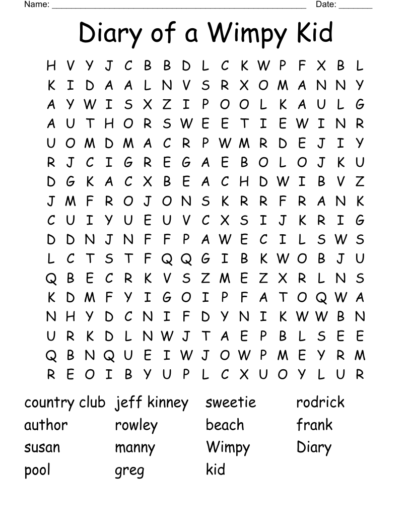 Diary of a Wimpy Kid Word Search
