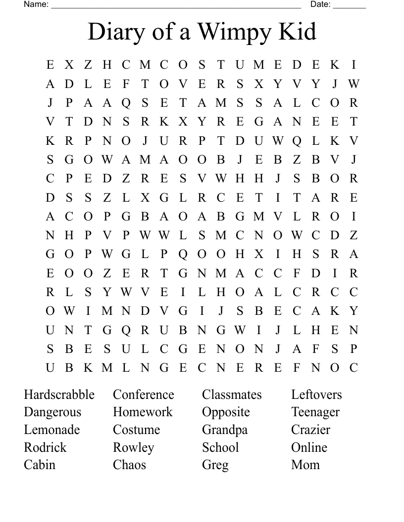 Diary of a Wimpy Kid Word Search