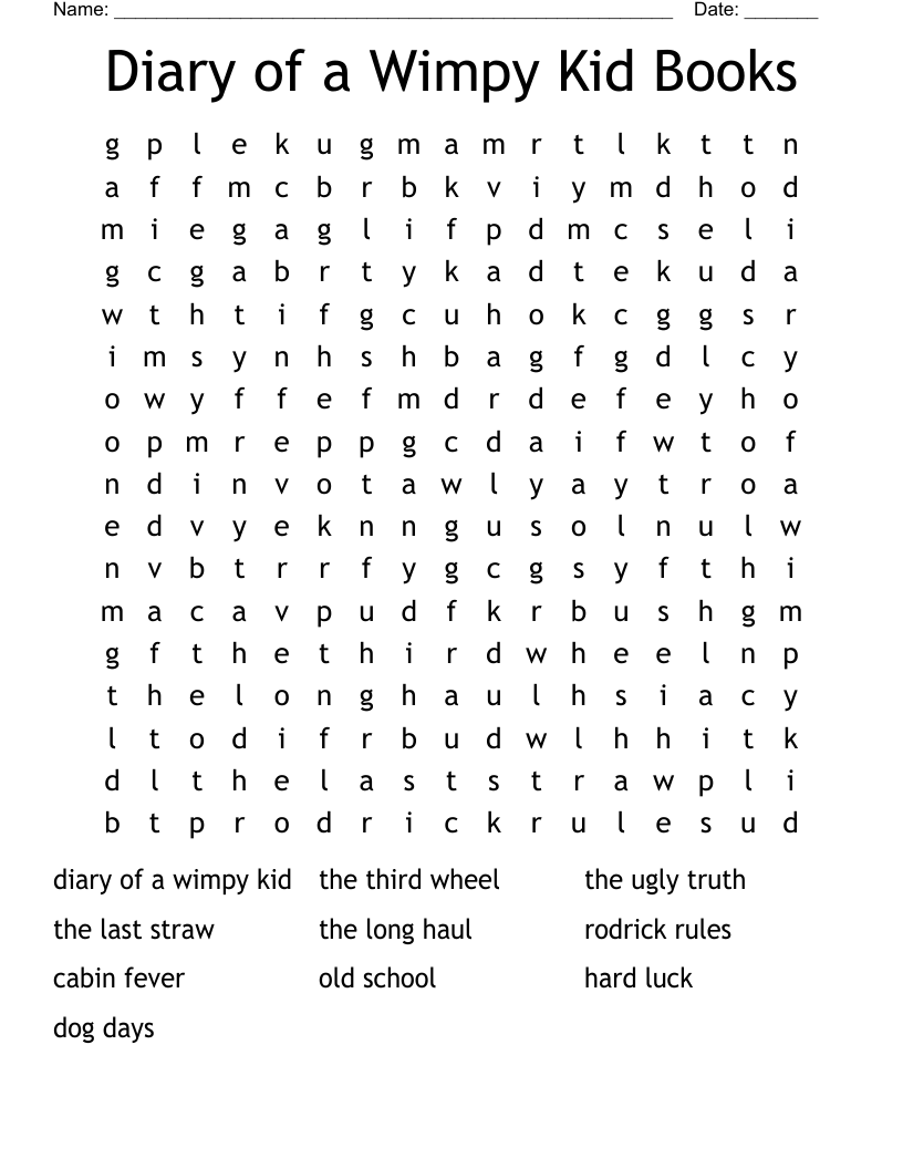 Diary of a Wimpy Kid Books Word Search
