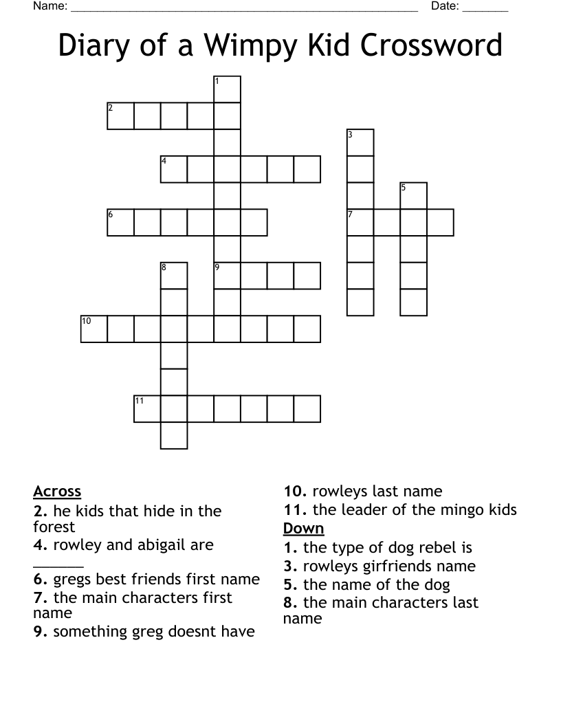 Diary of a Wimpy Kid Crossword