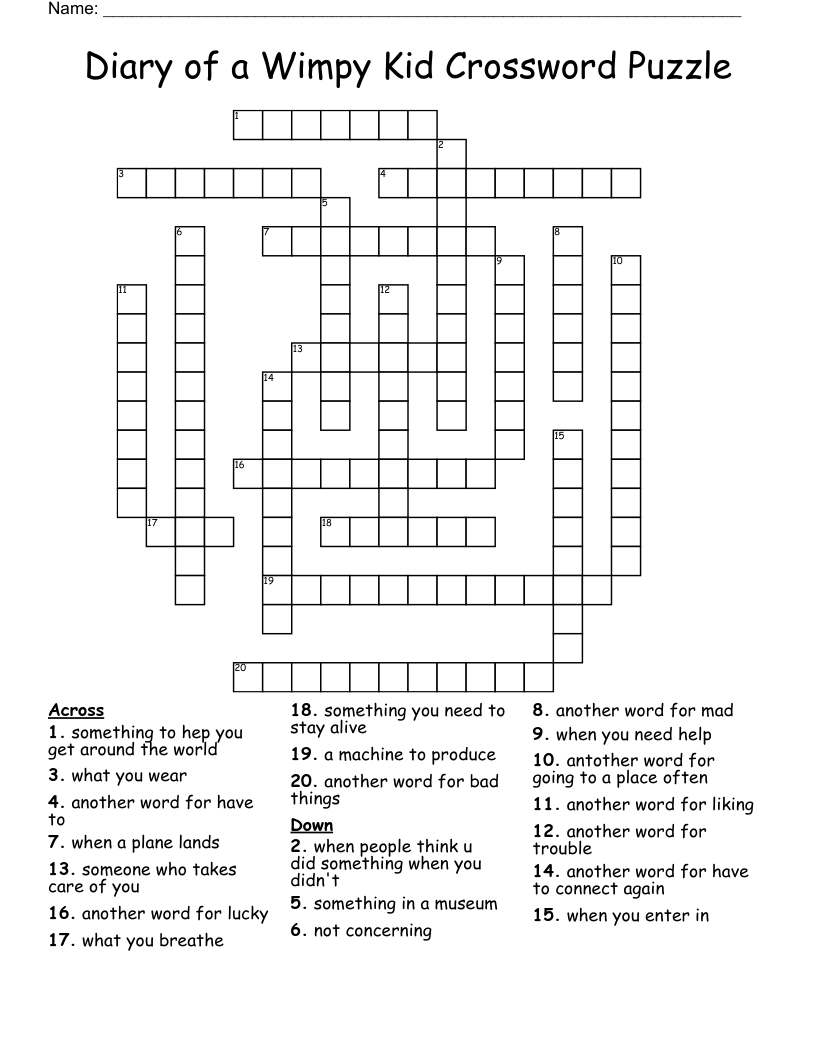 Diary of a Wimpy Kid Crossword Puzzle