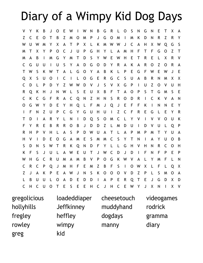 Diary of a Wimpy Kid Dog Days Word Search