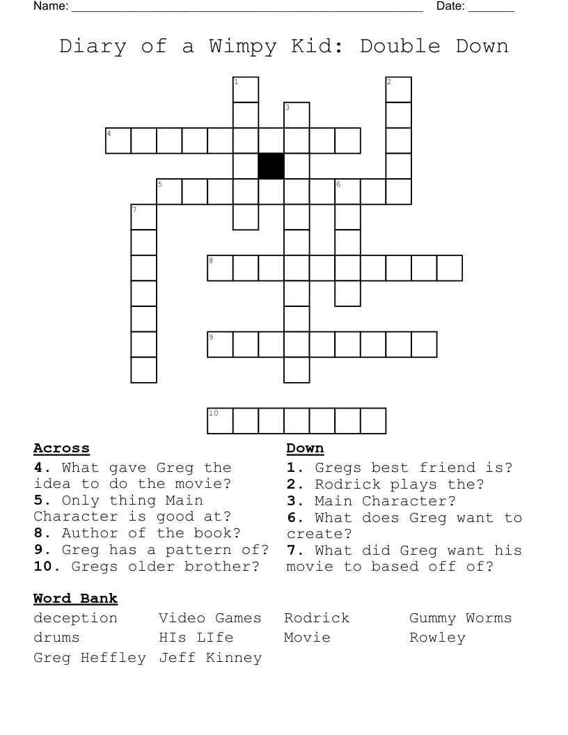 Diary of a Wimpy Kid: Double Down Crossword