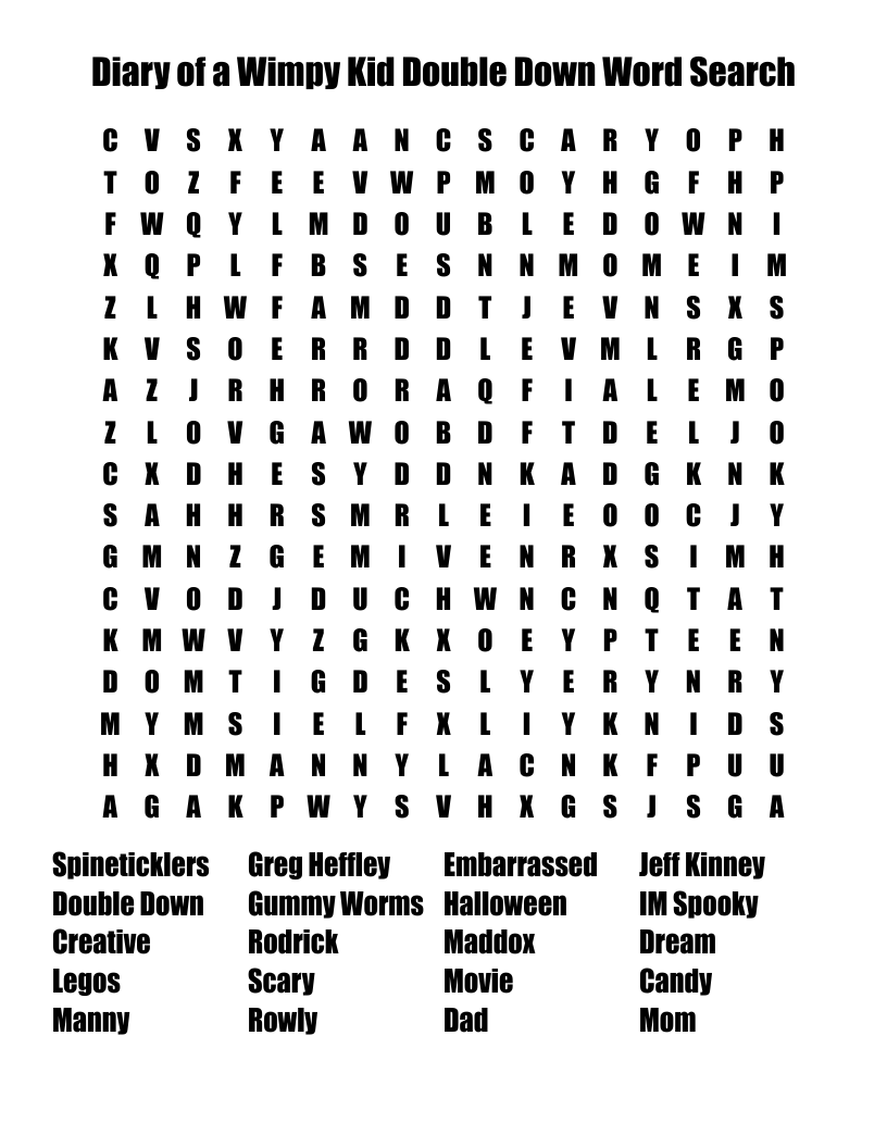 Diary of a Wimpy Kid Double Down Word Search