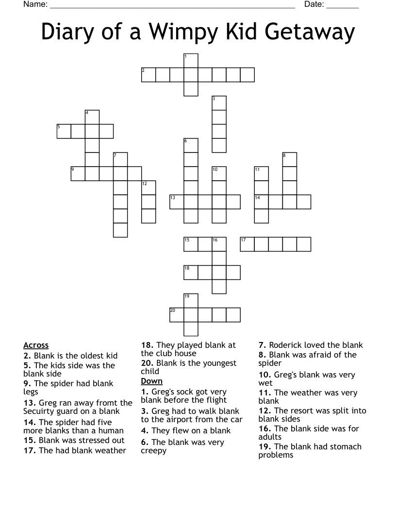Diary of a Wimpy Kid Getaway Crossword