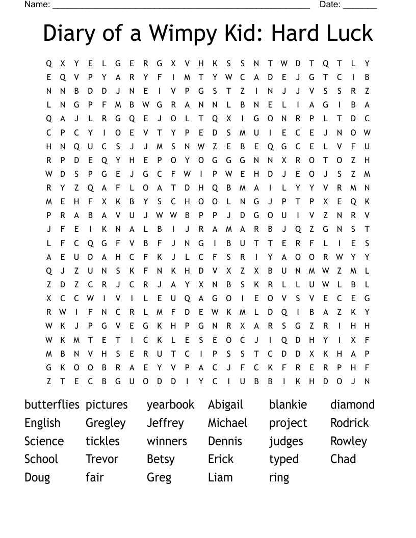 Diary of a Wimpy Kid: Hard Luck Word Search