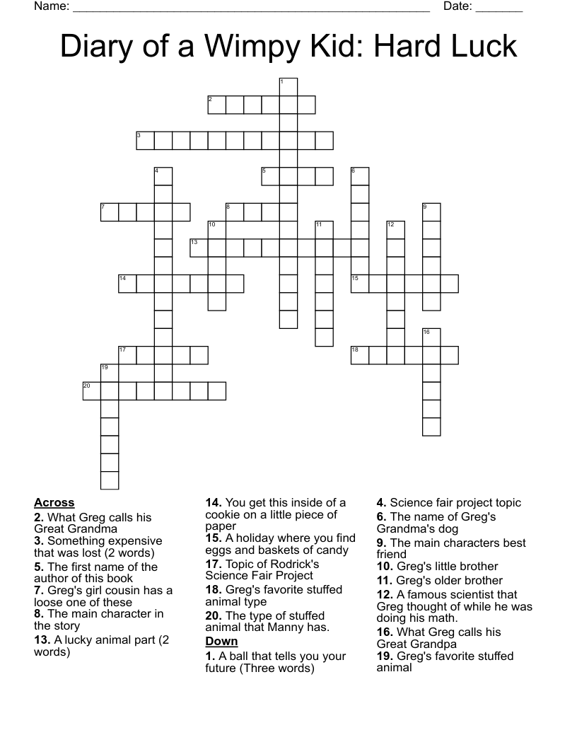 Diary of a Wimpy Kid: Hard Luck Crossword