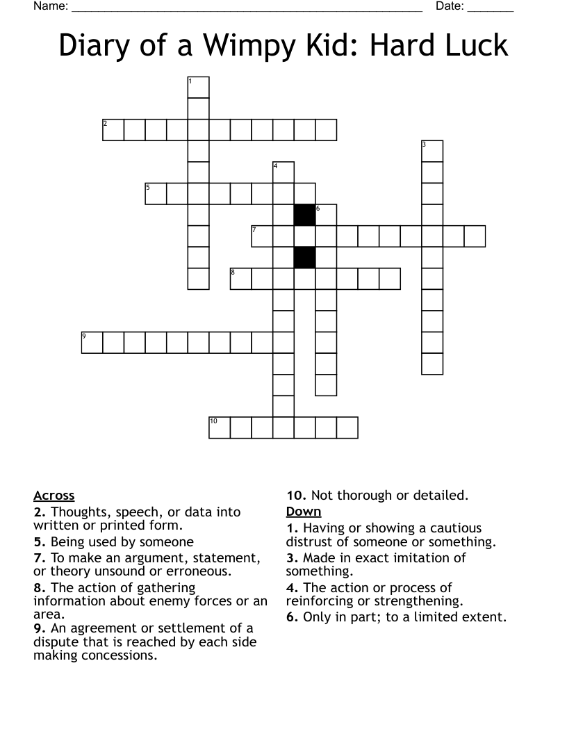 Diary of a Wimpy Kid: Hard Luck Crossword