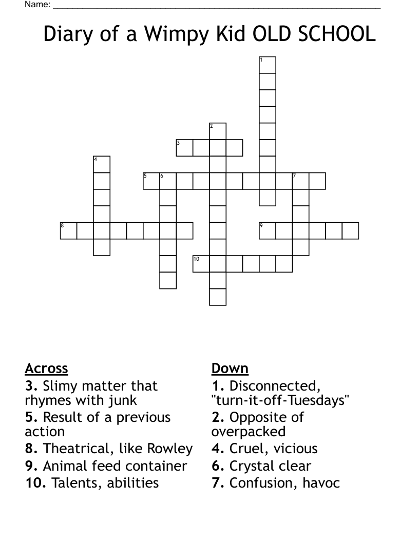 Diary of a Wimpy Kid OLD SCHOOL Crossword