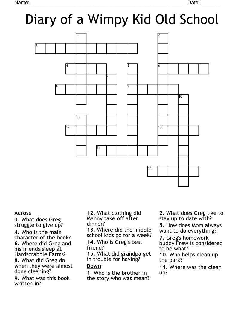 Diary of a Wimpy Kid Old School Crossword