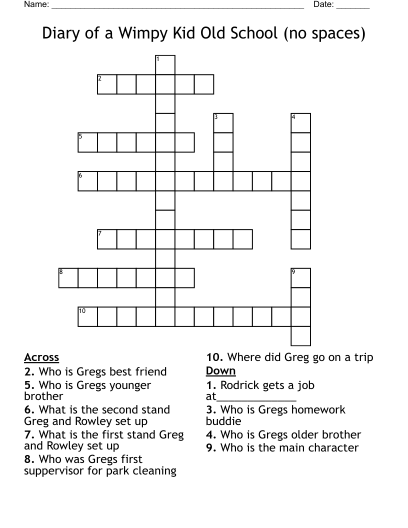 Diary of a Wimpy Kid Old School (no spaces) Crossword