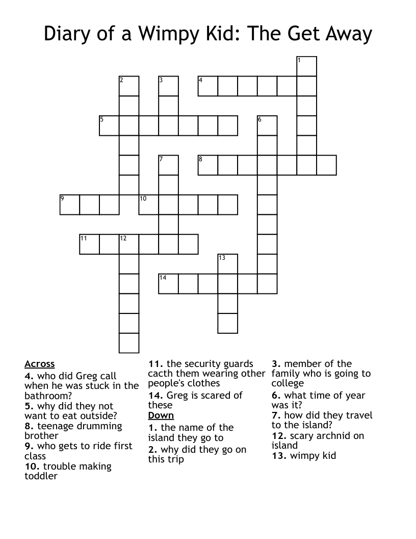 Diary of a Wimpy Kid: The Get Away Crossword