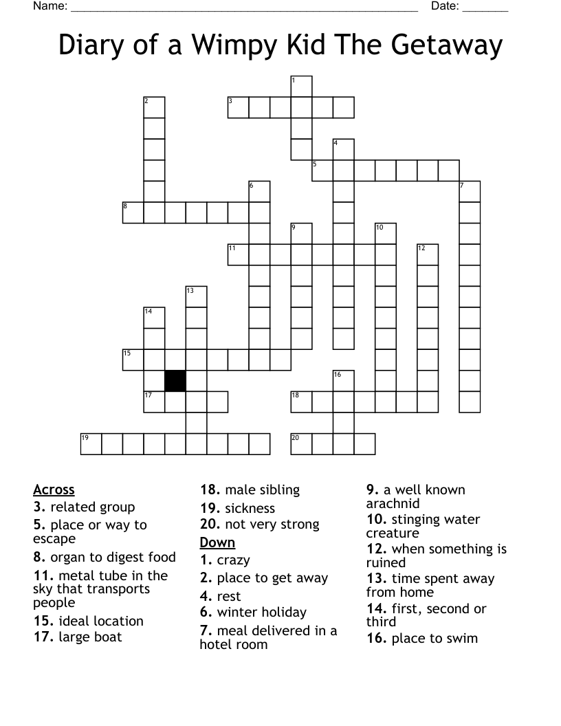 Diary of a Wimpy Kid The Getaway Crossword