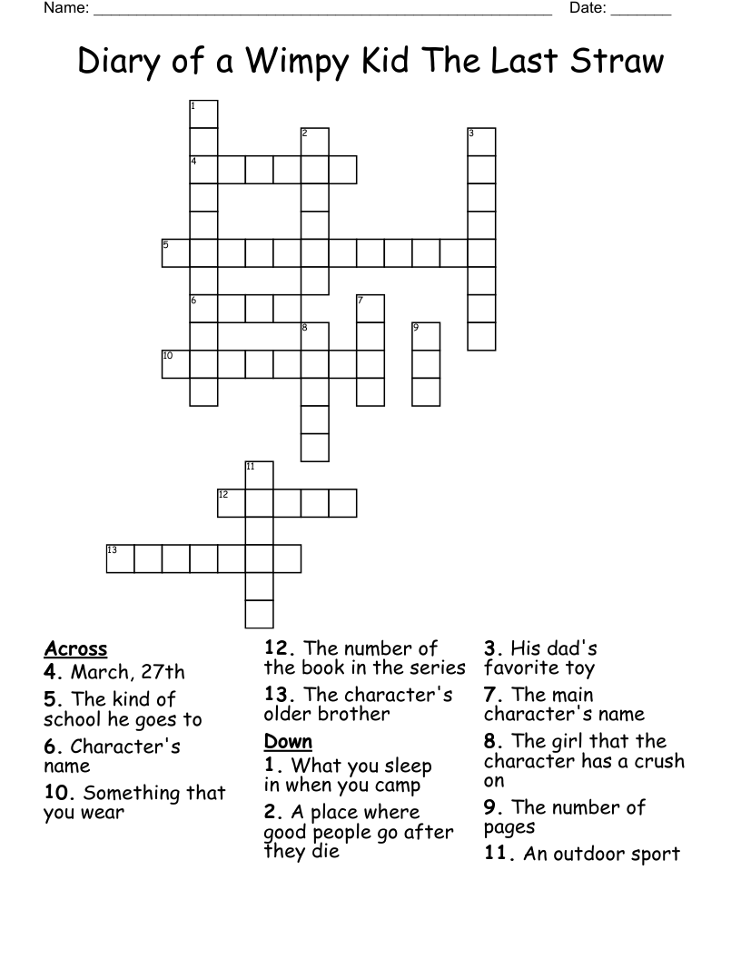 Diary of a Wimpy Kid The Last Straw Crossword