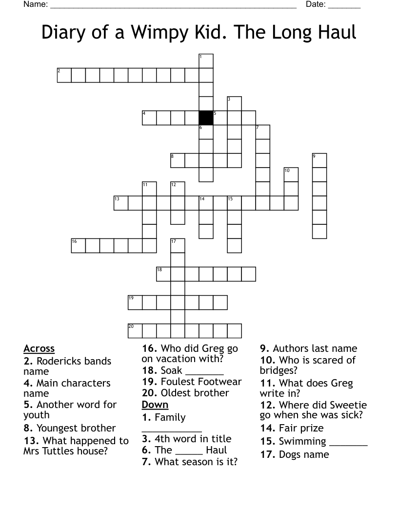 Diary of a Wimpy Kid. The Long Haul Crossword