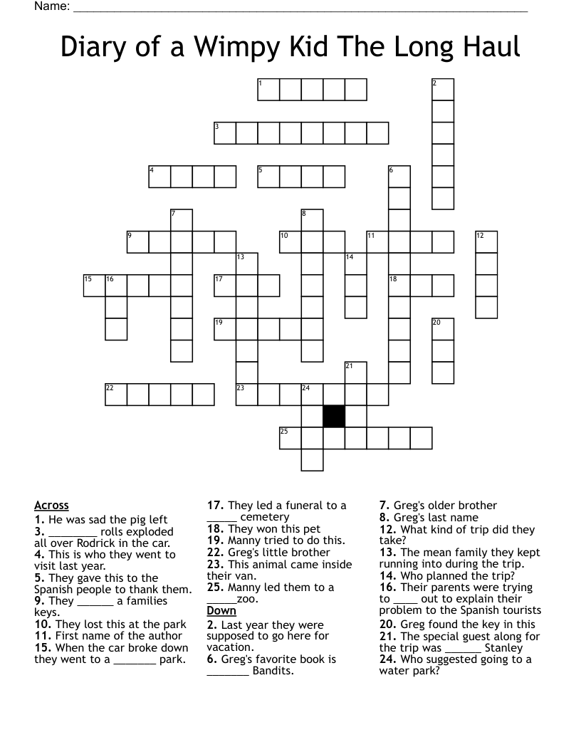 Diary of a Wimpy Kid The Long Haul Crossword