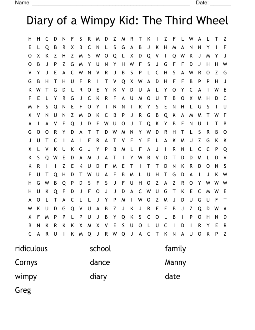 Diary of a Wimpy Kid: The Third Wheel Word Search